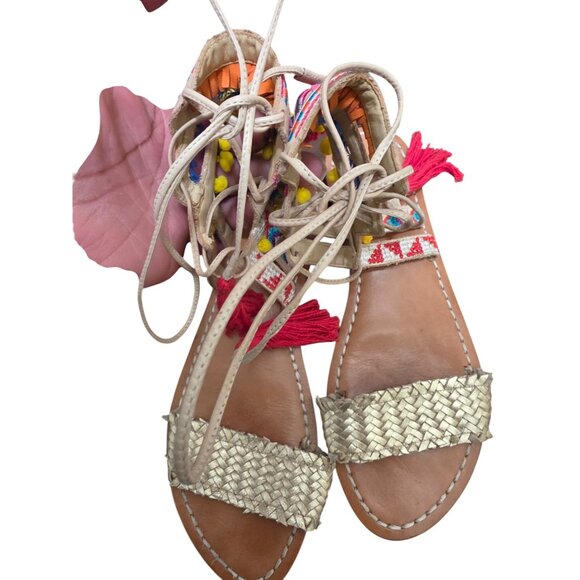 Schutz Women's Boho Gladiator Sandals With Woven Strap & Colorful Tassel Details - Picture 2 of 10